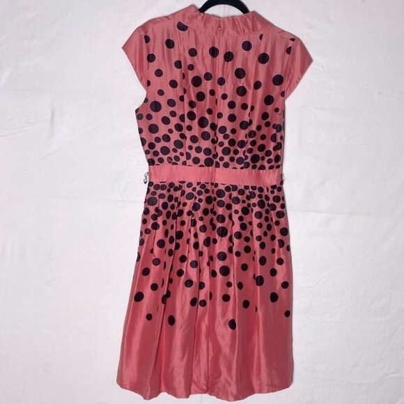 Vintage Kay Unger Pink Coral Polka Dots Midi Dress 8 - Picture 2 of 14